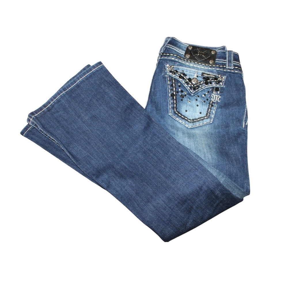 Miss Me Buckle Exclusive Flare Jeans JE5686FR Bling Dark Wash Sz 27x31